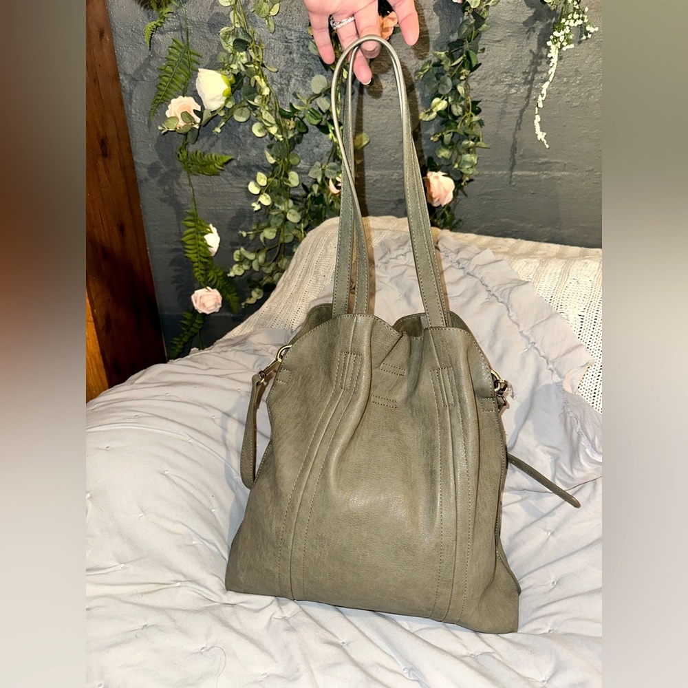 Tote Bag with Removable Zipper Pouch for Women Vegan Leather Handbag Purse OLIVE